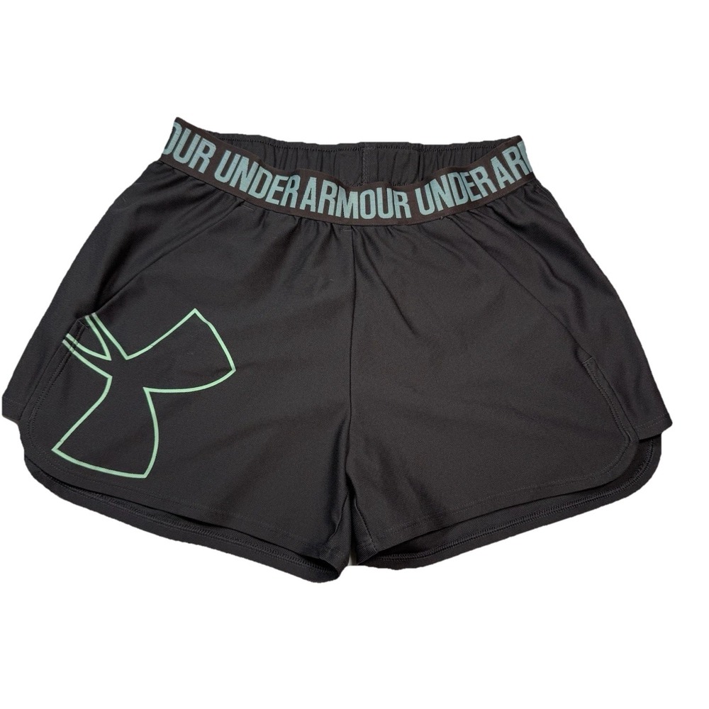 Under Armour Womens XS  Black Athletic Shorts Logo Waistband